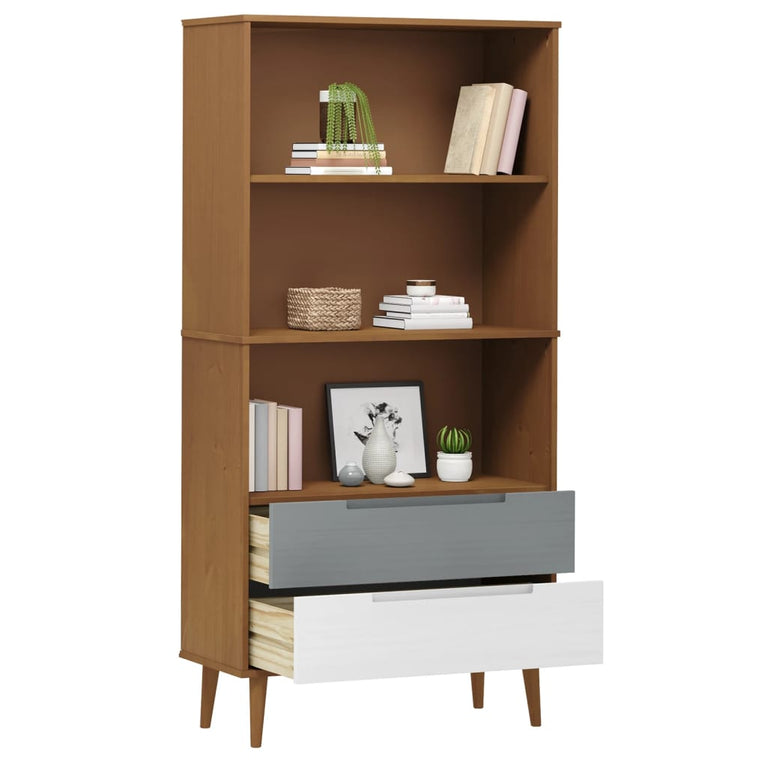 Boekenkast MOLDE 85x35x170,5 cm massief grenenhout bruin MeubelReus
