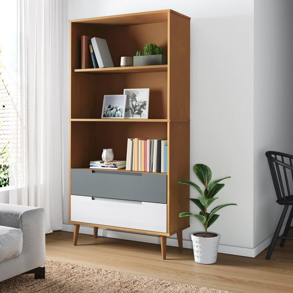 Boekenkast MOLDE 85x35x170,5 cm massief grenenhout bruin MeubelReus