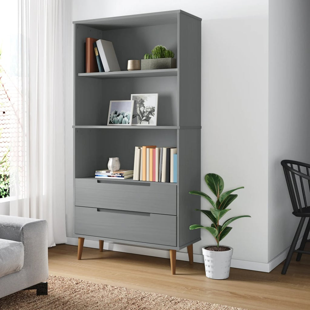 Boekenkast MOLDE 85x35x170,5 cm massief grenenhout grijs MeubelReus