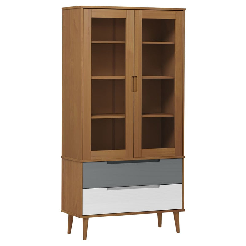 Vitrinekast MOLDE 90x35x175 cm massief grenenhout bruin MeubelReus
