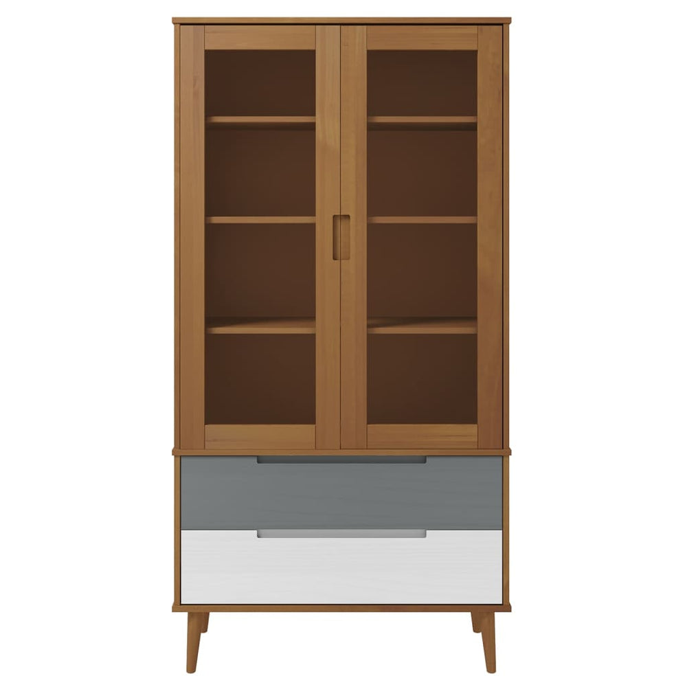 Vitrinekast MOLDE 90x35x175 cm massief grenenhout bruin MeubelReus