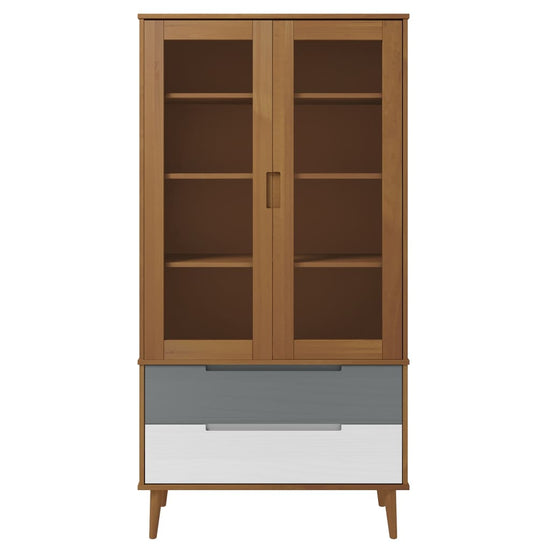 Vitrinekast MOLDE 90x35x175 cm massief grenenhout bruin MeubelReus