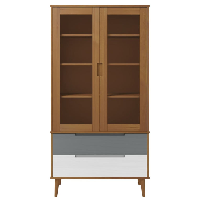 Vitrinekast MOLDE 90x35x175 cm massief grenenhout bruin MeubelReus