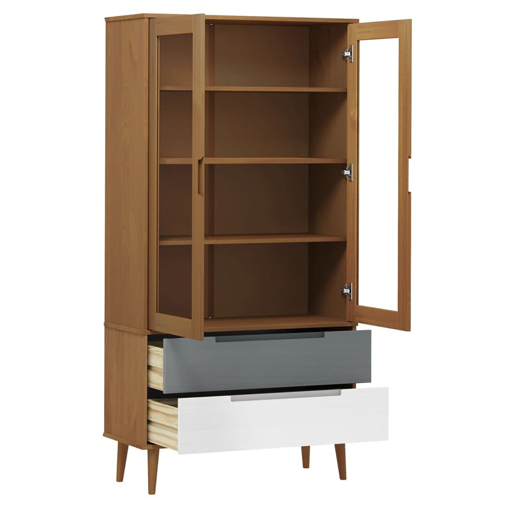 Vitrinekast MOLDE 90x35x175 cm massief grenenhout bruin MeubelReus
