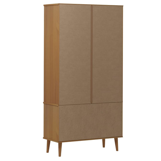 Vitrinekast MOLDE 90x35x175 cm massief grenenhout bruin MeubelReus