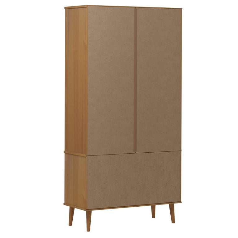 Vitrinekast MOLDE 90x35x175 cm massief grenenhout bruin MeubelReus