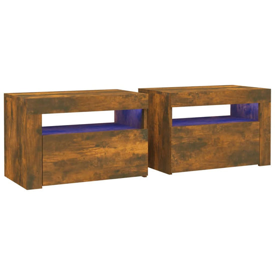 Nachtkastjes 2 st met LED-verlichting 60x35x40 cm gerookt eiken MeubelReus