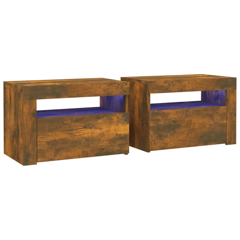 Nachtkastjes 2 st met LED-verlichting 60x35x40 cm gerookt eiken MeubelReus