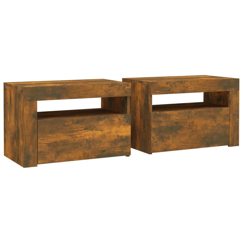 Nachtkastjes 2 st met LED-verlichting 60x35x40 cm gerookt eiken MeubelReus