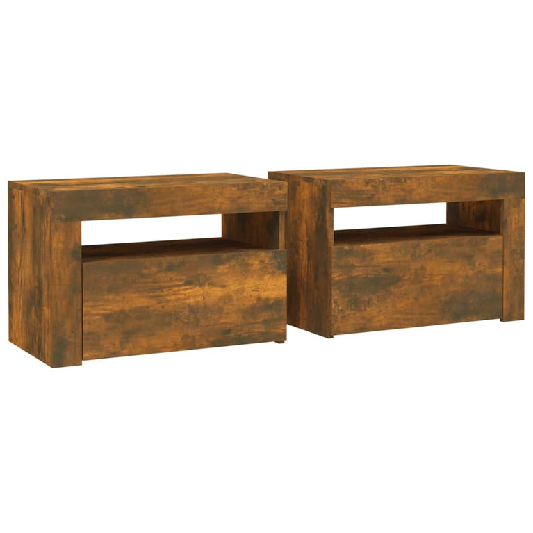 Nachtkastjes 2 st met LED-verlichting 60x35x40 cm gerookt eiken MeubelReus