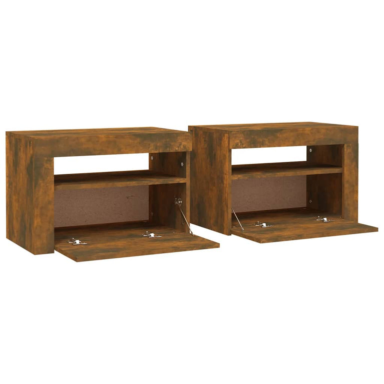 Nachtkastjes 2 st met LED-verlichting 60x35x40 cm gerookt eiken MeubelReus