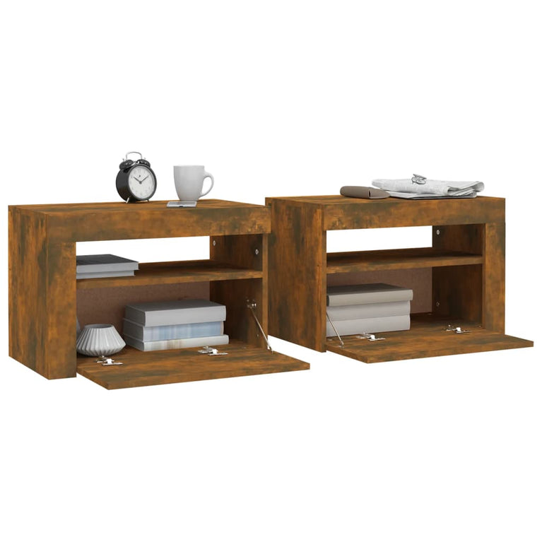 Nachtkastjes 2 st met LED-verlichting 60x35x40 cm gerookt eiken MeubelReus