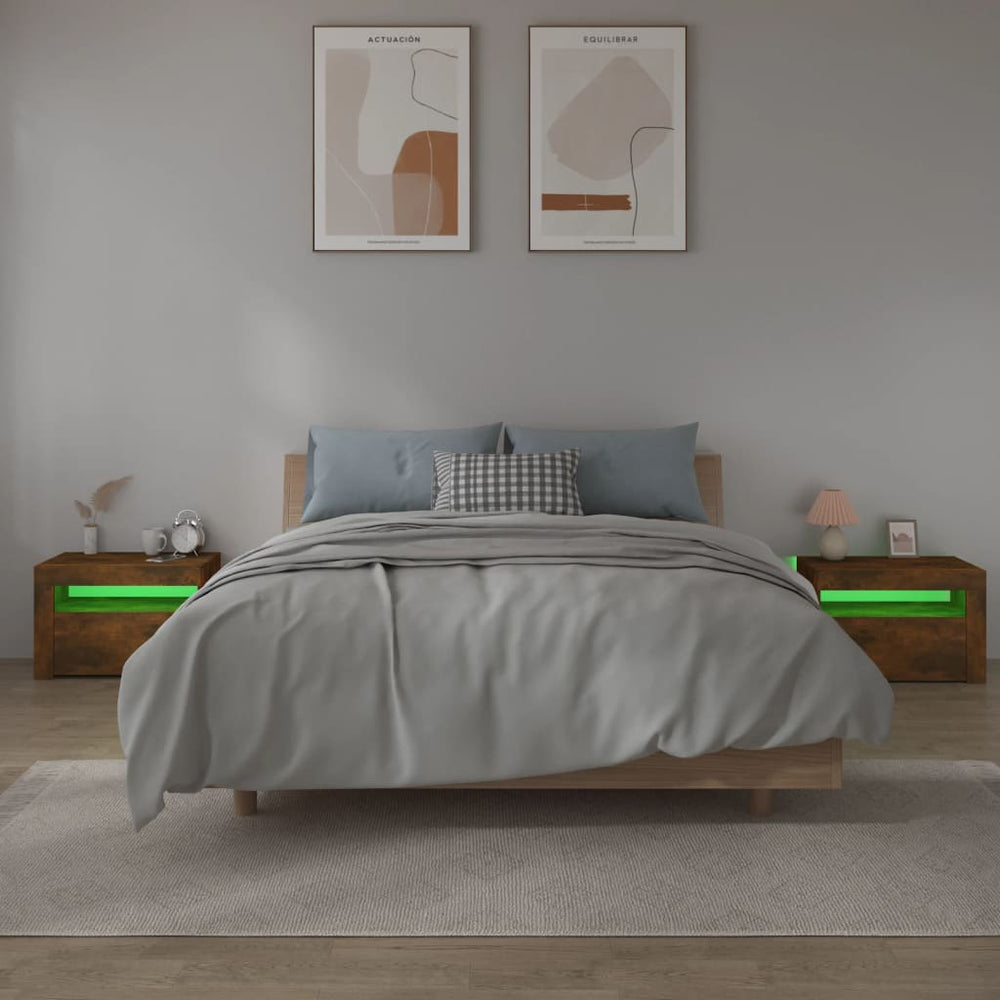 Nachtkastjes 2 st met LED-verlichting 60x35x40 cm gerookt eiken MeubelReus