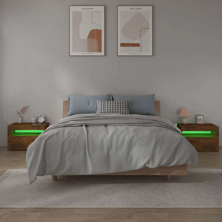 Nachtkastjes 2 st met LED-verlichting 60x35x40 cm gerookt eiken MeubelReus