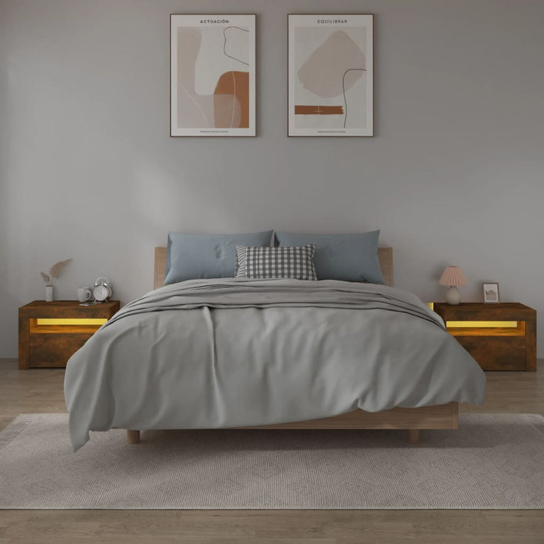 Nachtkastjes 2 st met LED-verlichting 60x35x40 cm gerookt eiken MeubelReus