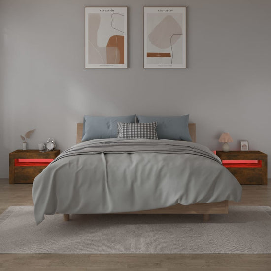 Nachtkastjes 2 st met LED-verlichting 60x35x40 cm gerookt eiken MeubelReus