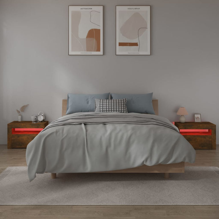 Nachtkastjes 2 st met LED-verlichting 60x35x40 cm gerookt eiken MeubelReus