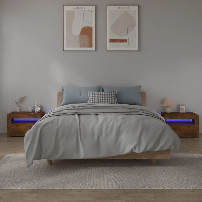 Nachtkastjes 2 st met LED-verlichting 60x35x40 cm gerookt eiken MeubelReus