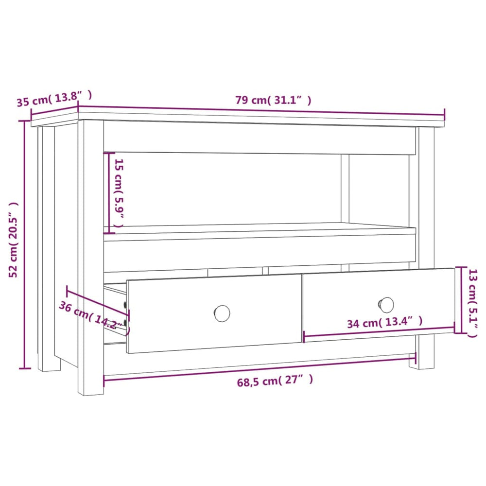 Tv-meubel 79x35x52 cm massief grenenhout grijs MeubelReus