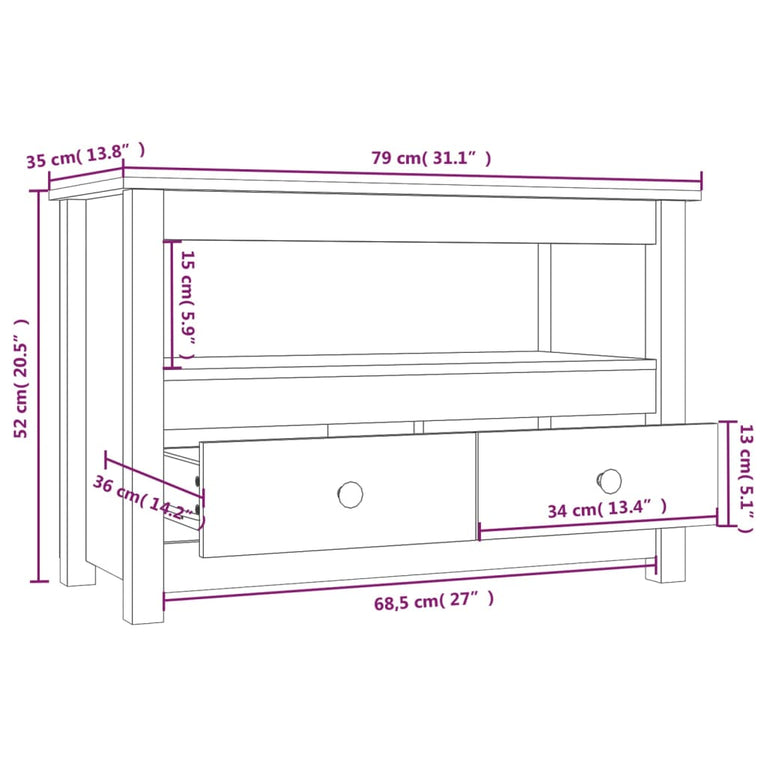 Tv-meubel 79x35x52 cm massief grenenhout grijs MeubelReus