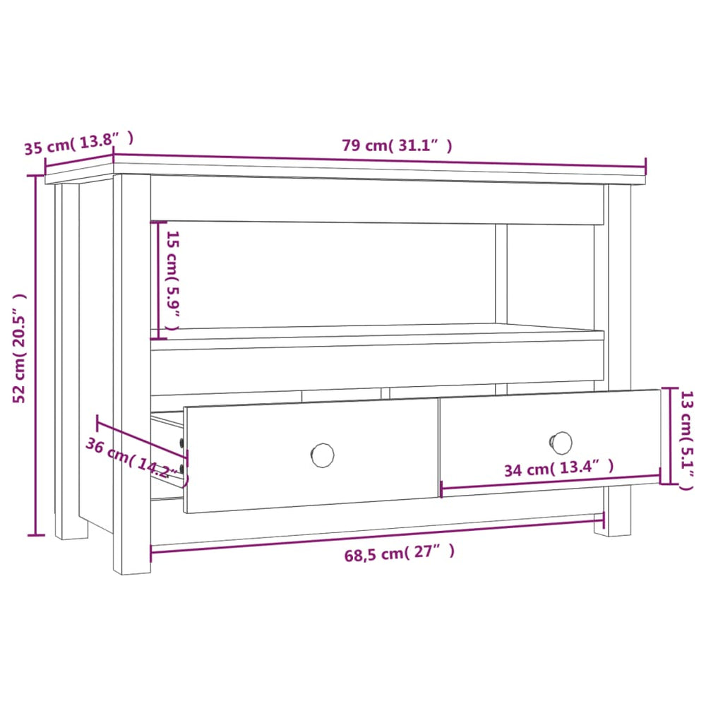 Tv-meubel 79x35x52 cm massief grenenhout zwart MeubelReus