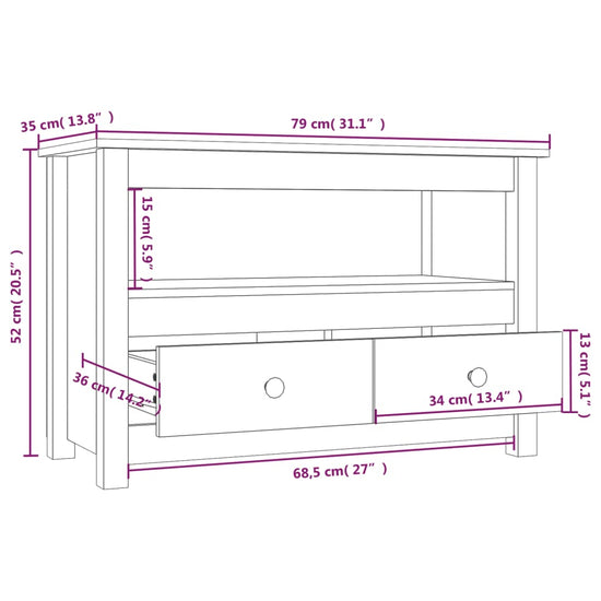Tv-meubel 79x35x52 cm massief grenenhout zwart MeubelReus