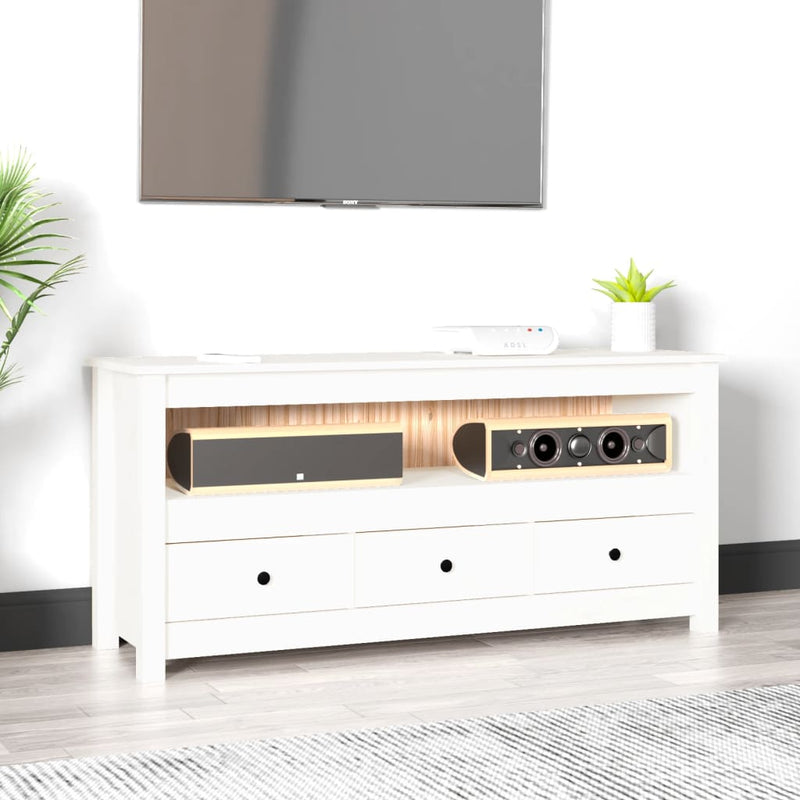 Tv-meubel 114x35x52 cm massief grenenhout wit MeubelReus