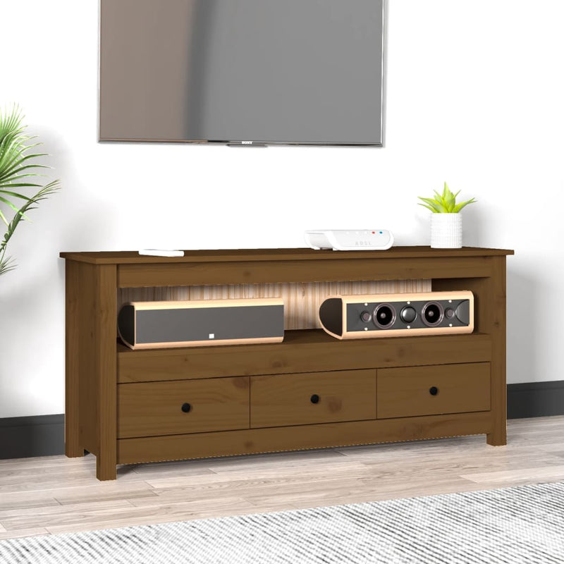 Tv-meubel 114x35x52 cm massief grenenhout honingbruin MeubelReus