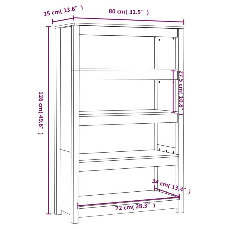Boekenkast 80x35x126 cm massief grenenhout grijs MeubelReus