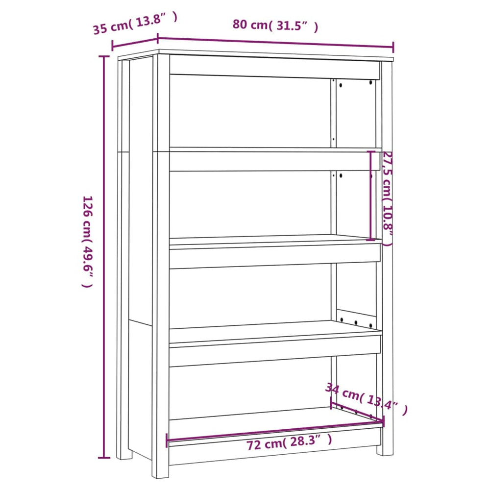 Boekenkast 80x35x126 cm massief grenenhout honingbruin MeubelReus