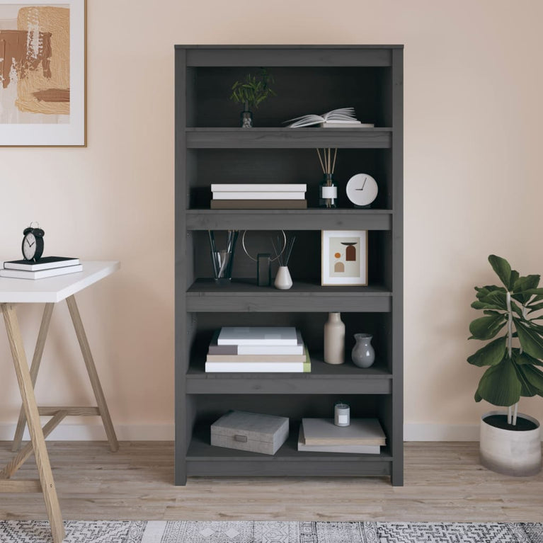 Boekenkast 80x35x154 cm massief grenenhout grijs MeubelReus