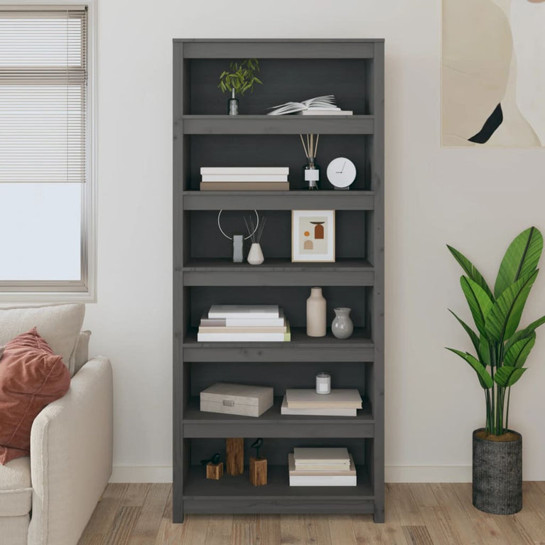 Boekenkast 80x35x183 cm massief grenenhout grijs MeubelReus