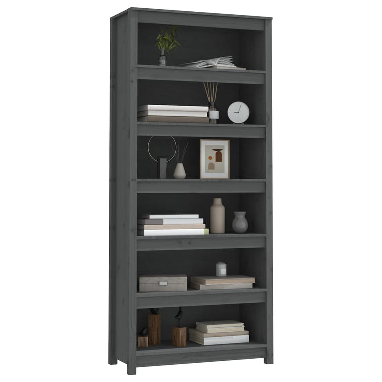 Boekenkast 80x35x183 cm massief grenenhout grijs MeubelReus