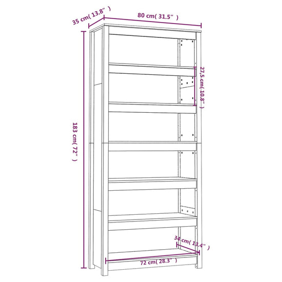 Boekenkast 80x35x183 cm massief grenenhout grijs MeubelReus