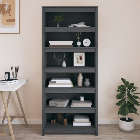 Boekenkast 80x35x183 cm massief grenenhout grijs MeubelReus
