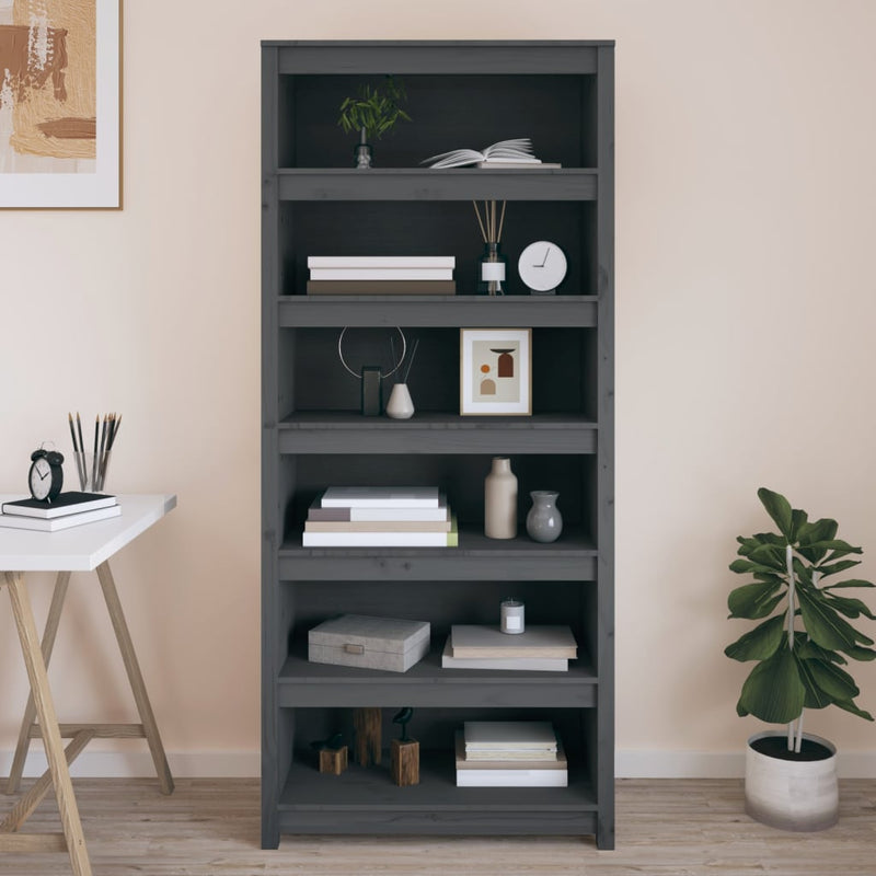 Boekenkast 80x35x183 cm massief grenenhout grijs MeubelReus