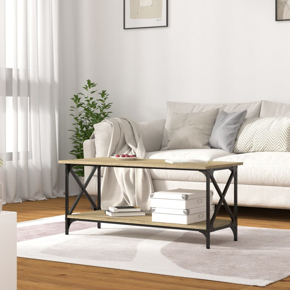 Salontafel 100x45x45 cm bewerkt hout en ijzer sonoma eikenkleur MeubelReus