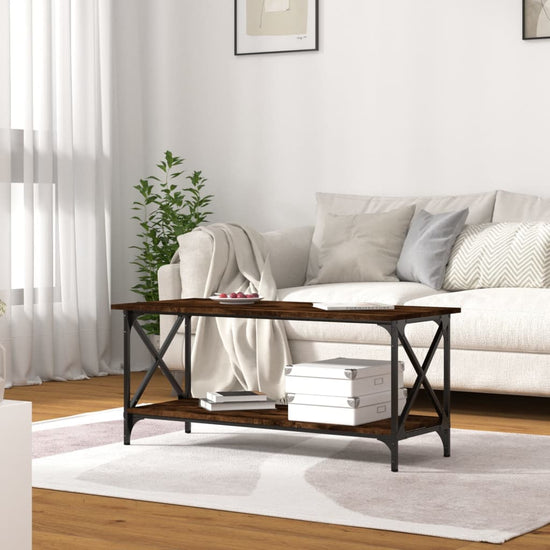 Salontafel 100x45x45 cm bewerkt hout en ijzer gerookt eiken MeubelReus