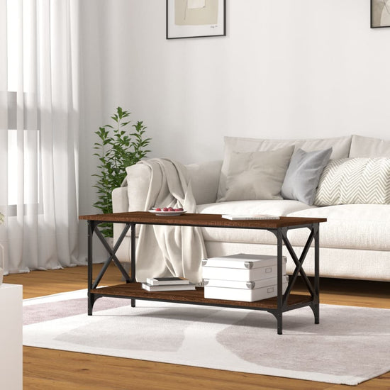 Salontafel 100x45x45 cm bewerkt hout en ijzer bruin eikenkleur MeubelReus