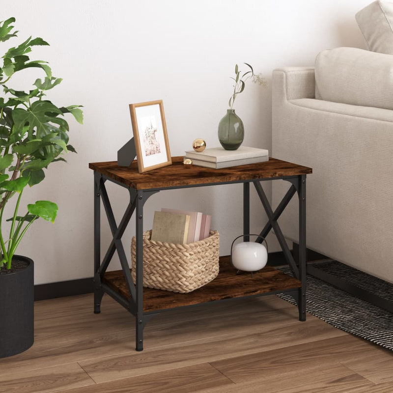 Bijzettafel 55x38x45 cm bewerkt hout gerookt eikenkleurig MeubelReus