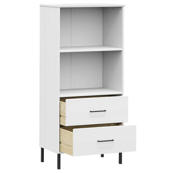 Boekenkast met 2 lades OSLO 60x35x128,5 cm massief hout wit MeubelReus