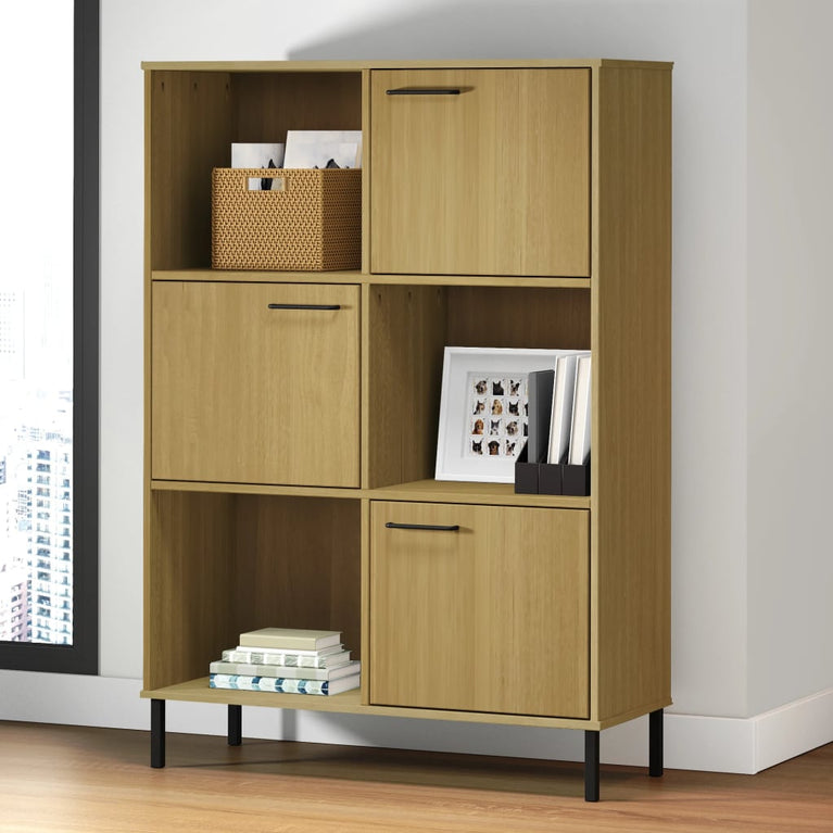Boekenkast met metalen poten OSLO 90x35x128,5 cm hout bruin MeubelReus