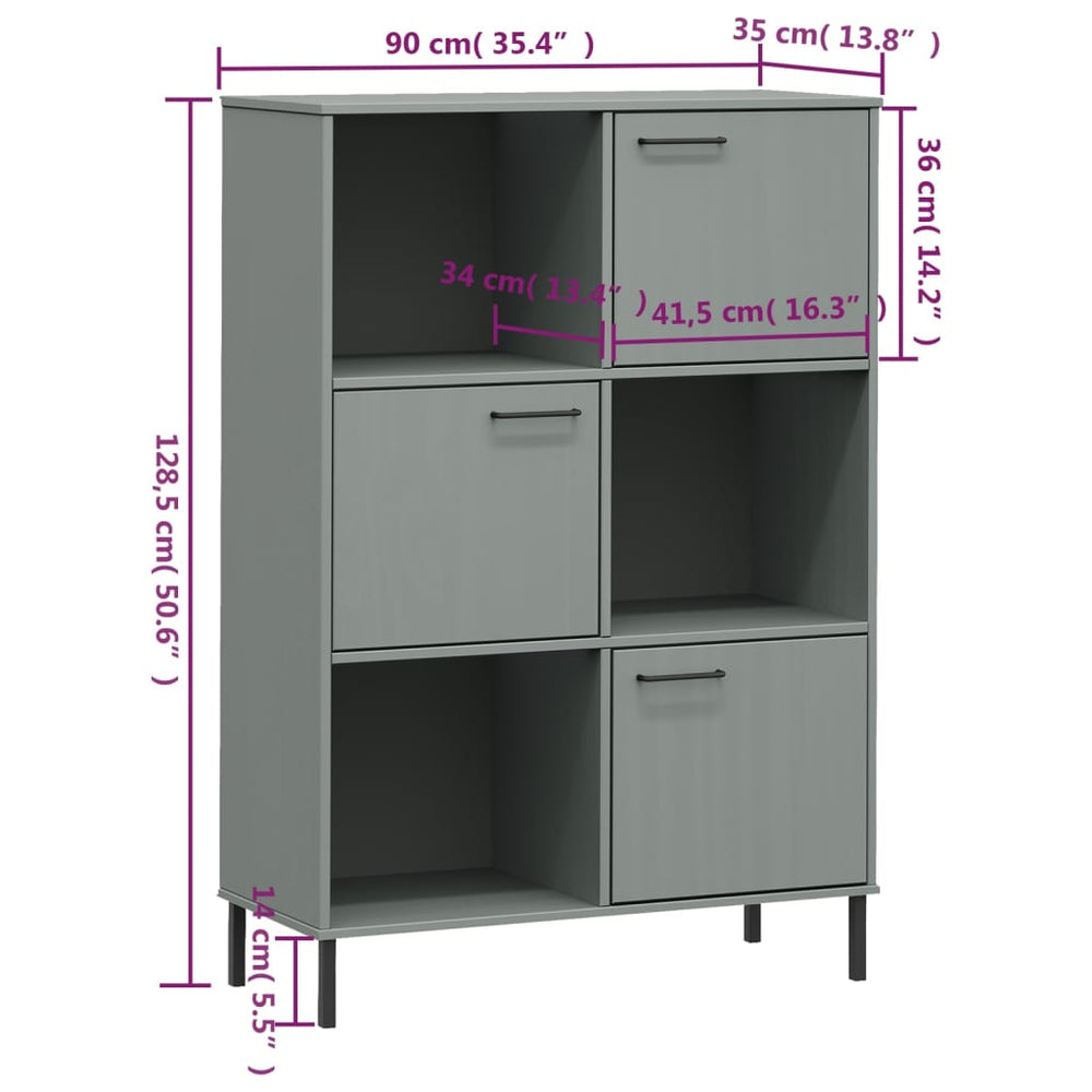Boekenkast met metalen poten OSLO 90x35x128,5 cm hout grijs MeubelReus