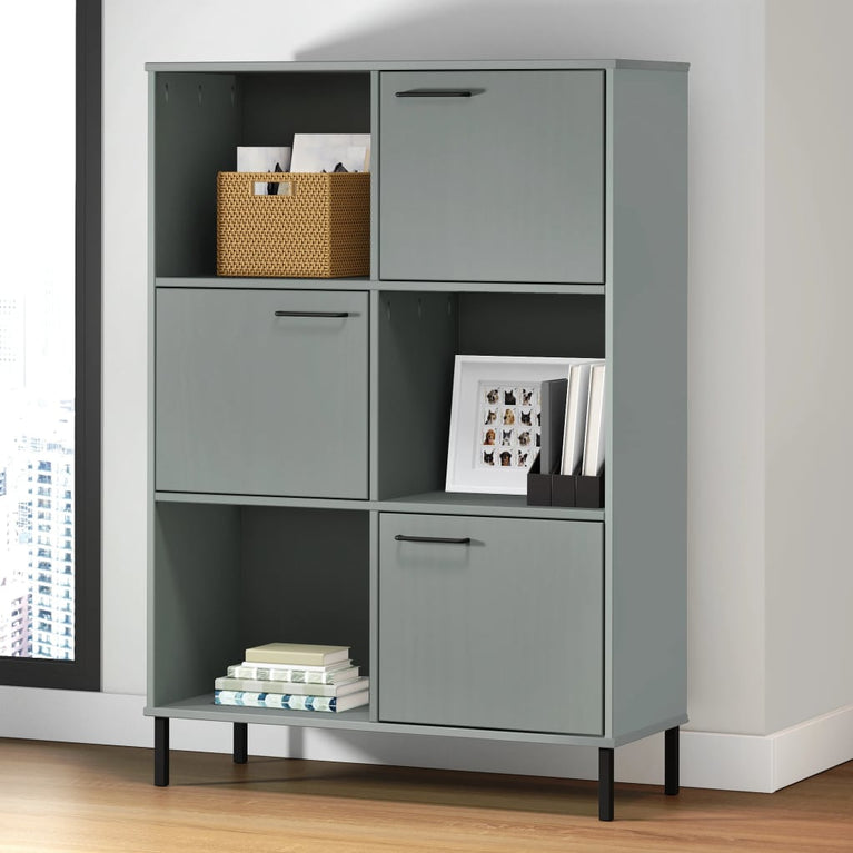 Boekenkast met metalen poten OSLO 90x35x128,5 cm hout grijs MeubelReus