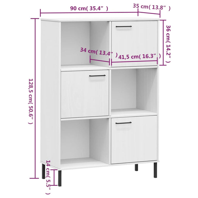 Boekenkast met metalen poten OSLO 90x35x128,5 cm hout wit MeubelReus