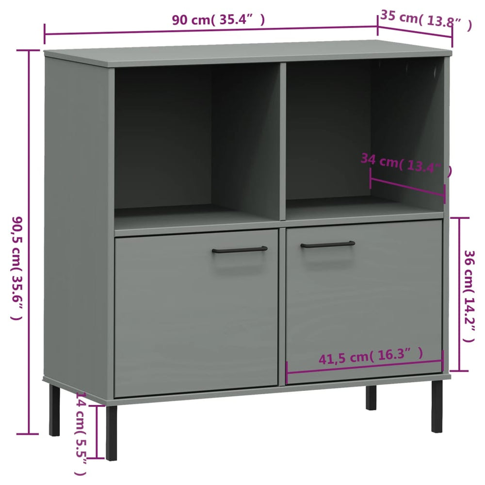 Boekenkast met metalen poten OSLO 90x35x90,5 cm hout grijs MeubelReus