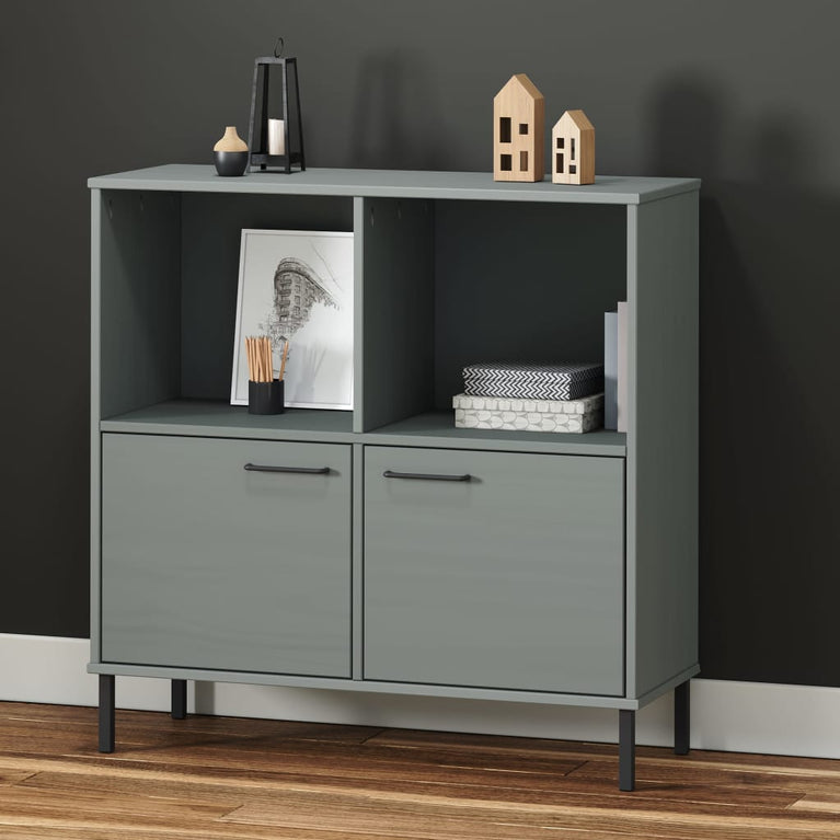 Boekenkast met metalen poten OSLO 90x35x90,5 cm hout grijs MeubelReus