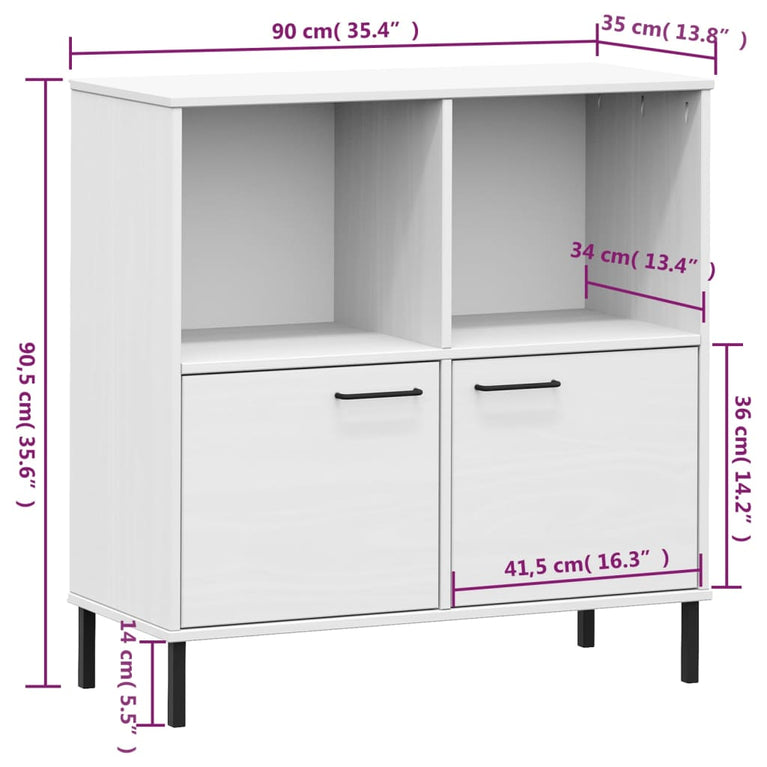 Boekenkast met metalen poten OSLO 90x35x90,5 cm hout wit MeubelReus