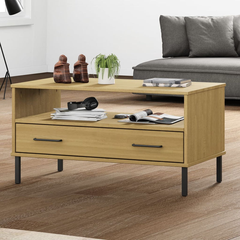 Salontafel met metalen poten OSLO 85x50x45 cm hout bruin MeubelReus