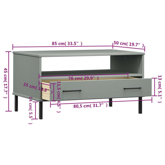 Salontafel met metalen poten OSLO 85x50x45 cm hout grijs MeubelReus